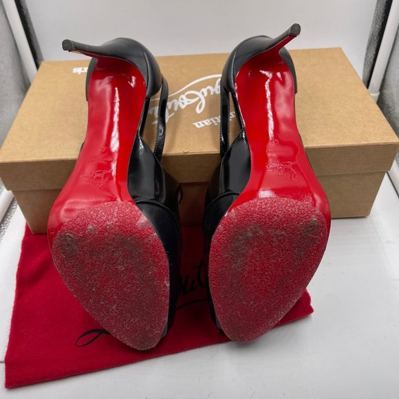 Christian Louboutin Black Leather Mira Bella Cross Me Peep Toe Pumps size 41 - Picture 4 of 4
